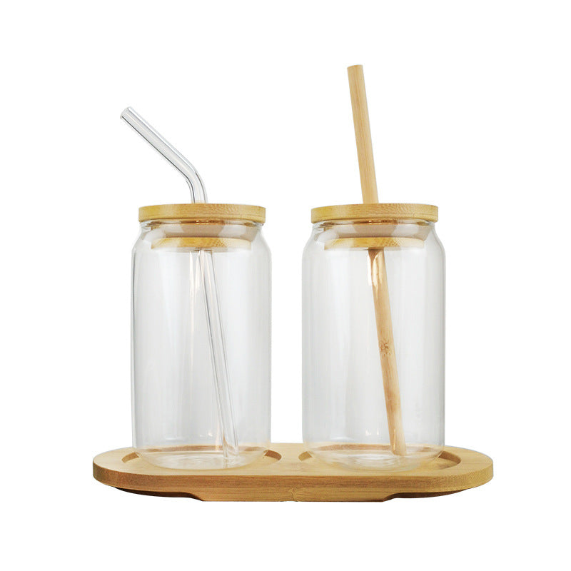 Straw Borosilicate Glass With Bamboo Lid 350ml