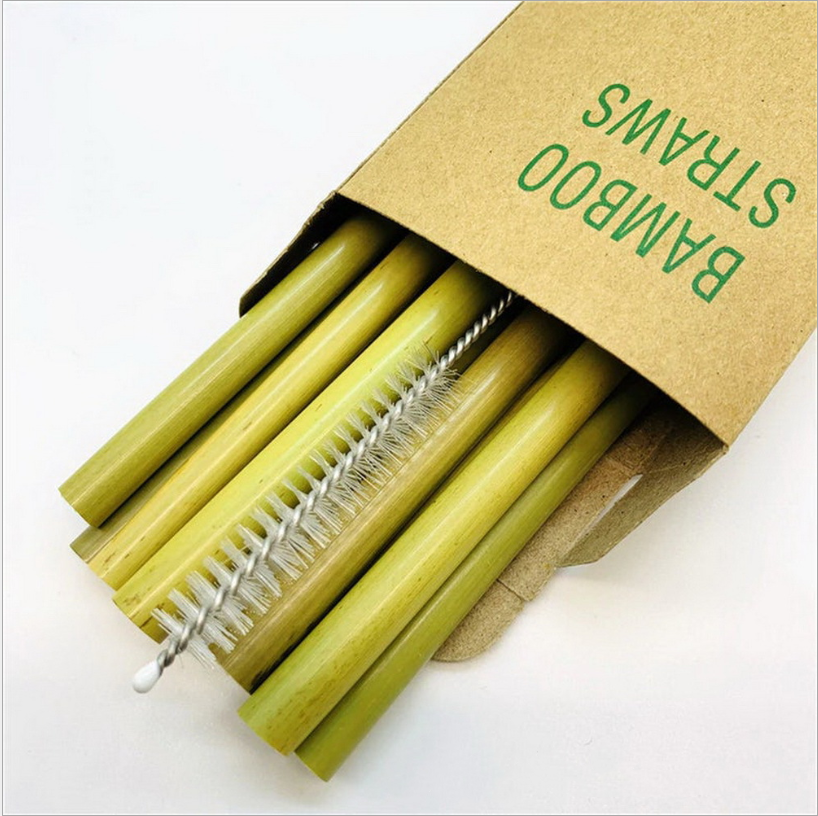 Green yellow bamboo straw