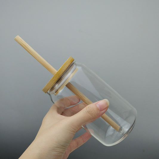 Straw Borosilicate Glass With Bamboo Lid 350ml