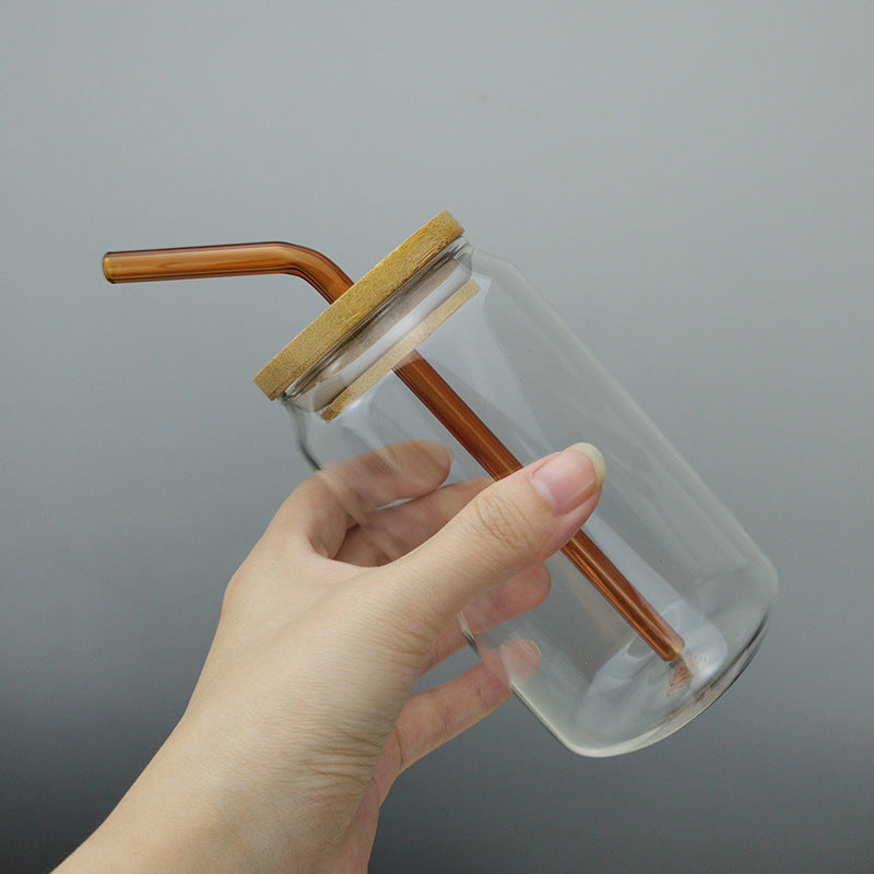 Straw Borosilicate Glass With Bamboo Lid 350ml